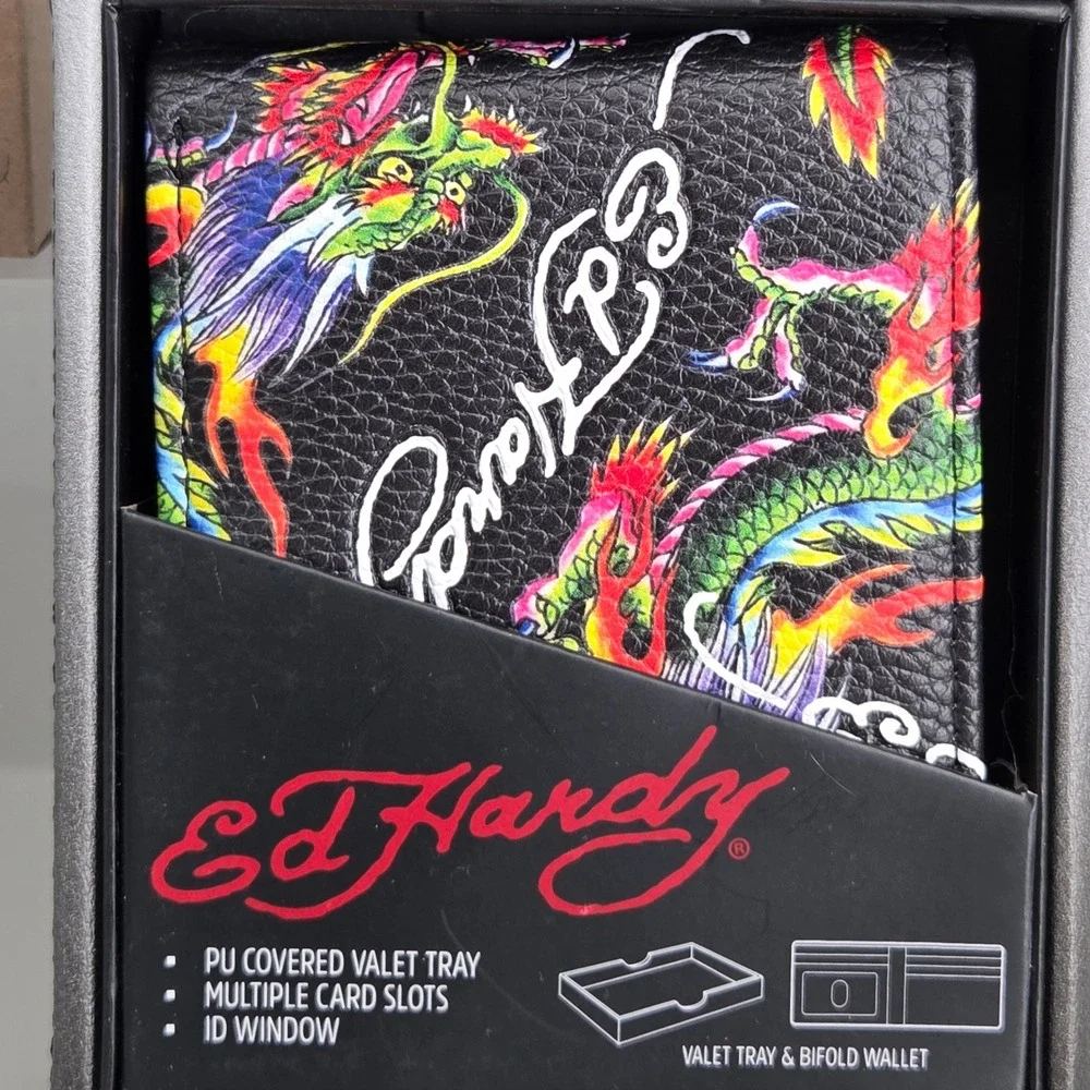 Ed Hardy Tiger Ink Fragrance Wallet Valet Tray Set Mens OS Dragon Tattoo Art Y2K